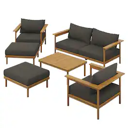 Modway - Wren 6-Piece Teak Wood Outdoor Patio Furniture Set - Natural Flint Gray
