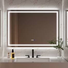 Boyel Living - 36 in. W x 48 in. H Frameless Rectangular LED Light Bathroom Vanity Mirror - Glass