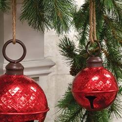 Angle. BreeBe - Distressed Metallic Red Diamond Pattern Jingle Bell 6.5" - Red.