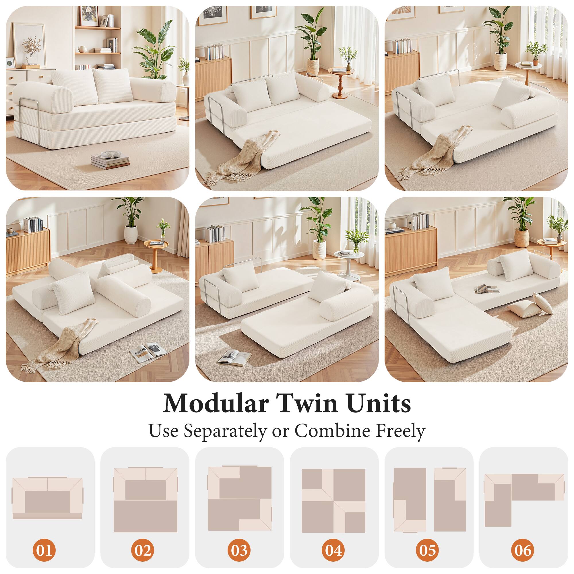 Modular Twin Units  
Use Separately or Combine Freely  

01 02 03 04 05 06