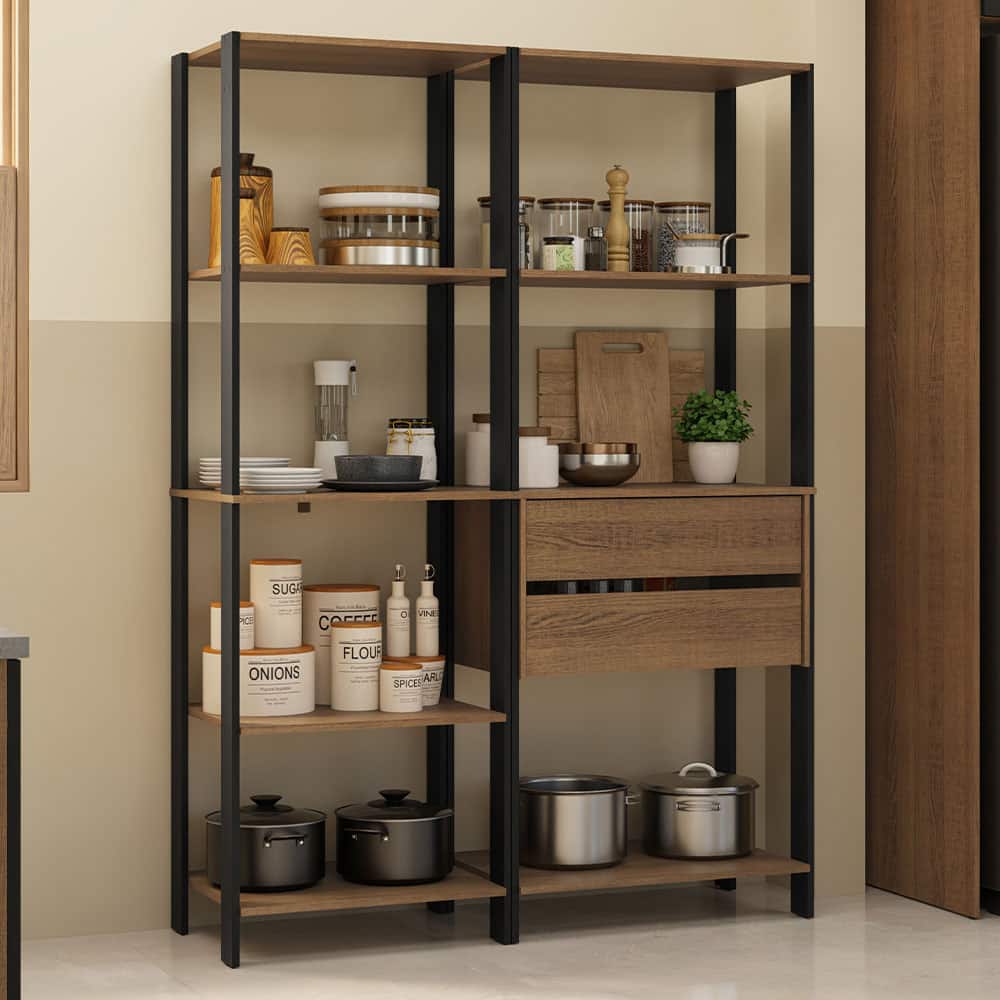 Madesa - Kitchen Pantry Storage Rack with 2 Drawers and Open Shelves 51"L - Black/Brown - Rustic/Black