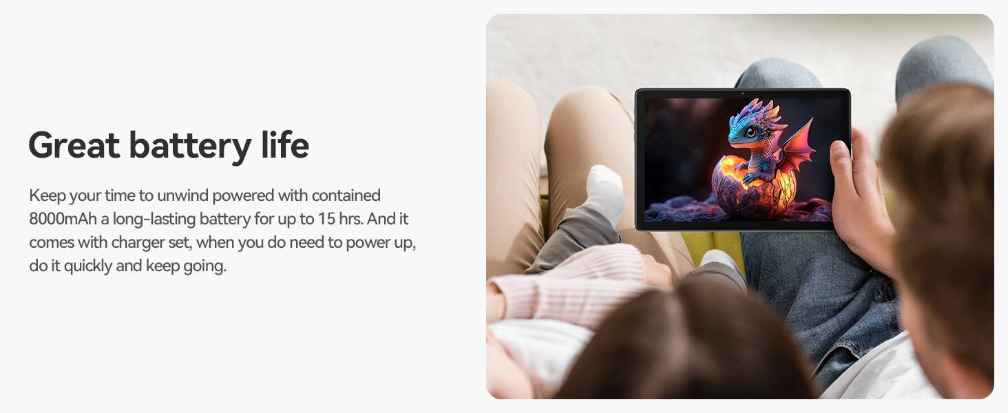 Great battery life

Keep your time to unwind powered with contained 8000mAh a long-lasting battery for up to 15 hrs. And it comes with charger set, when you do need to power up, do it quickly and keep going.