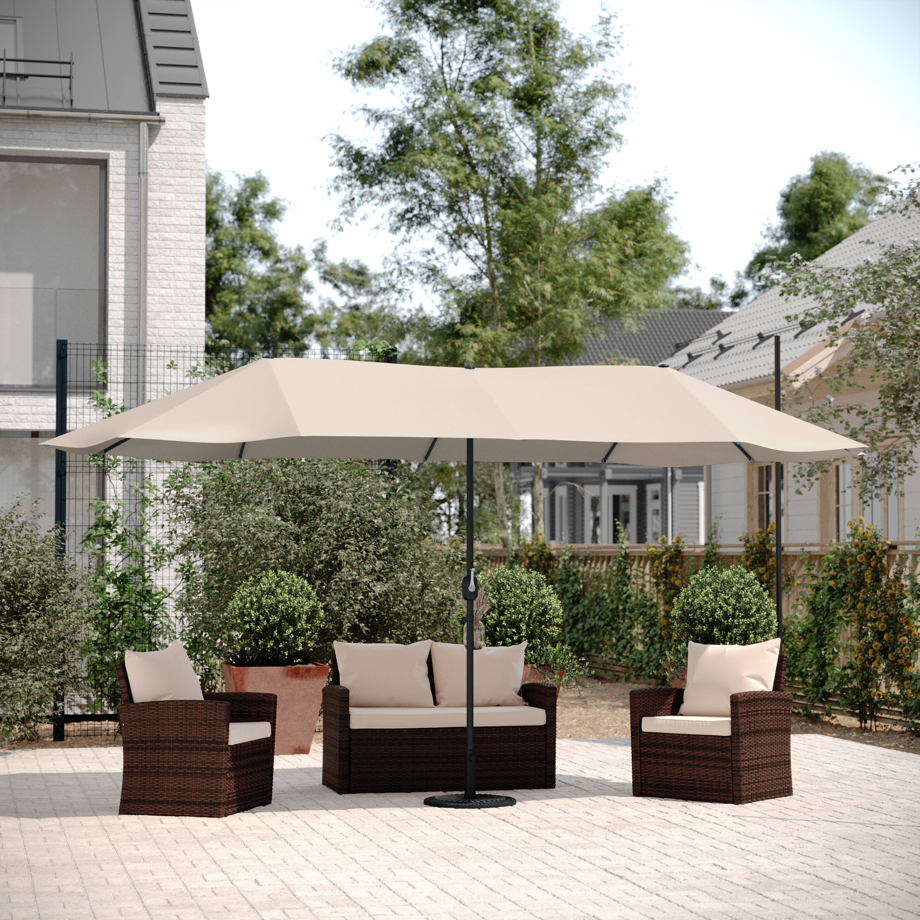 Alt View 2. Flash Furniture - Elizabeth Commercial Grade 15 FT Triple Head Patio Umbrella with Crank and Easy Lift Functionality in Tan - Tan.
