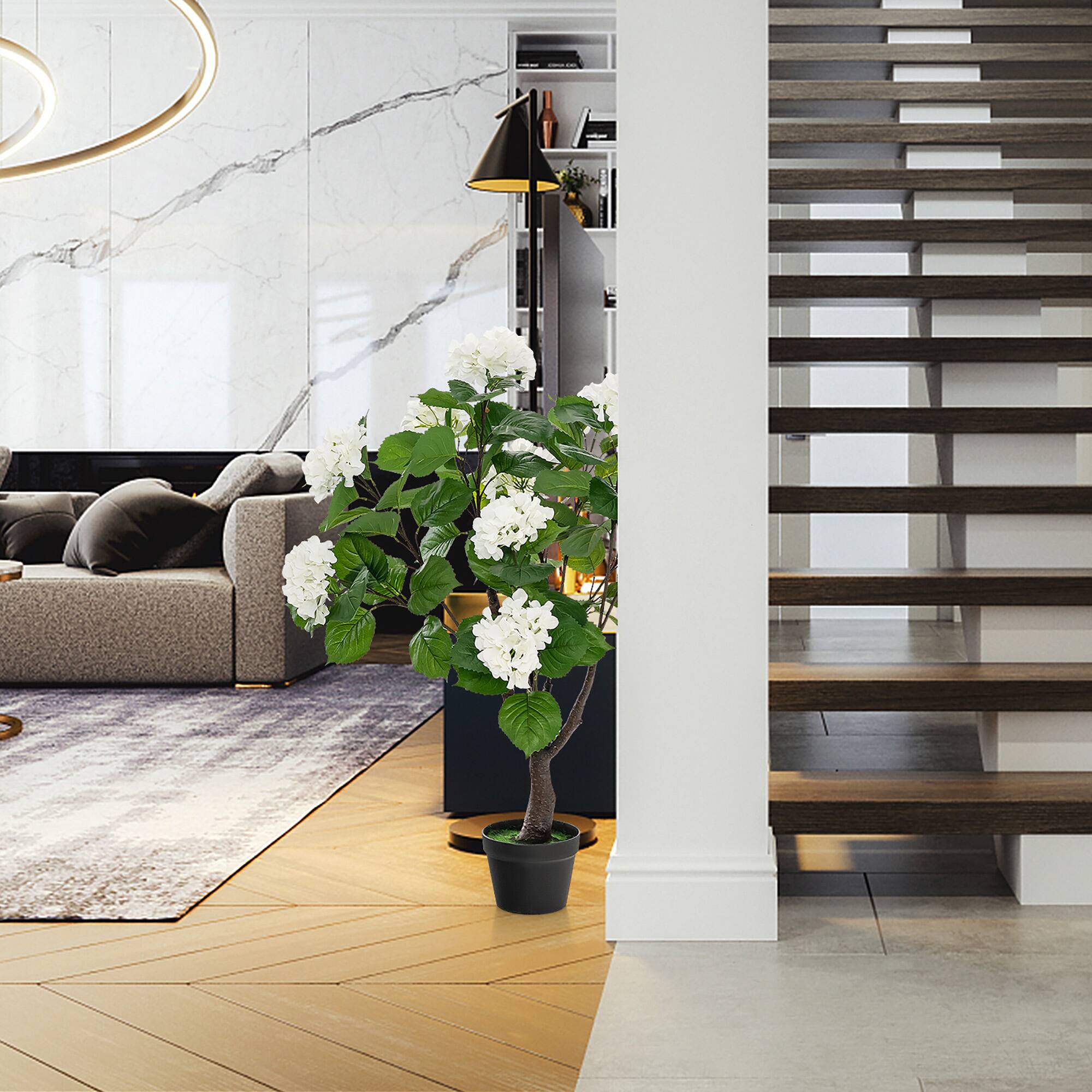 Alt View 8. Gymax - Gymax 2 Pack Artificial Hydrangea Tree Fake Floral Plant w/ 11 White Flowers - Green.