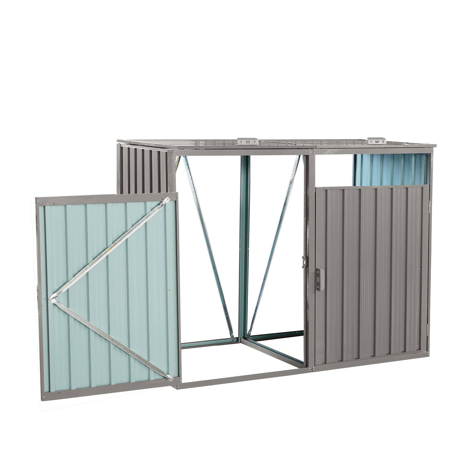 Alt View 4. Mondawe - 2 Trash Cans Metal Outdoor Bin Shed - Grey.