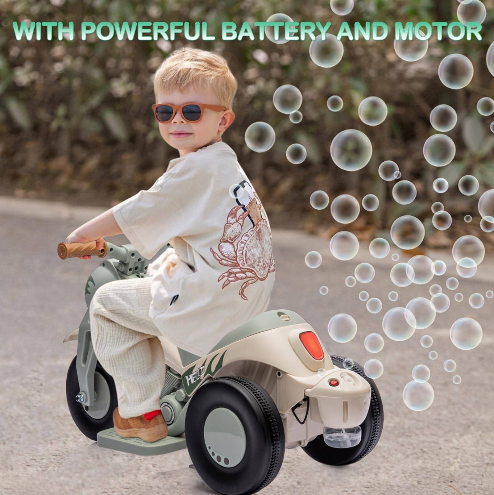 GARVEE 6V Kids Ride On Bubble Motorcycle with LED Headlights, Music,3 ...