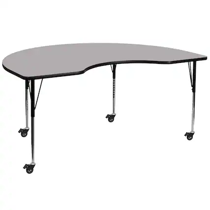 Front. Flash Furniture - Wren Mobile 48''W x 72''L Kidney Grey Thermal Laminate Activity Table - Standard Height Adjustable Legs - Gray.