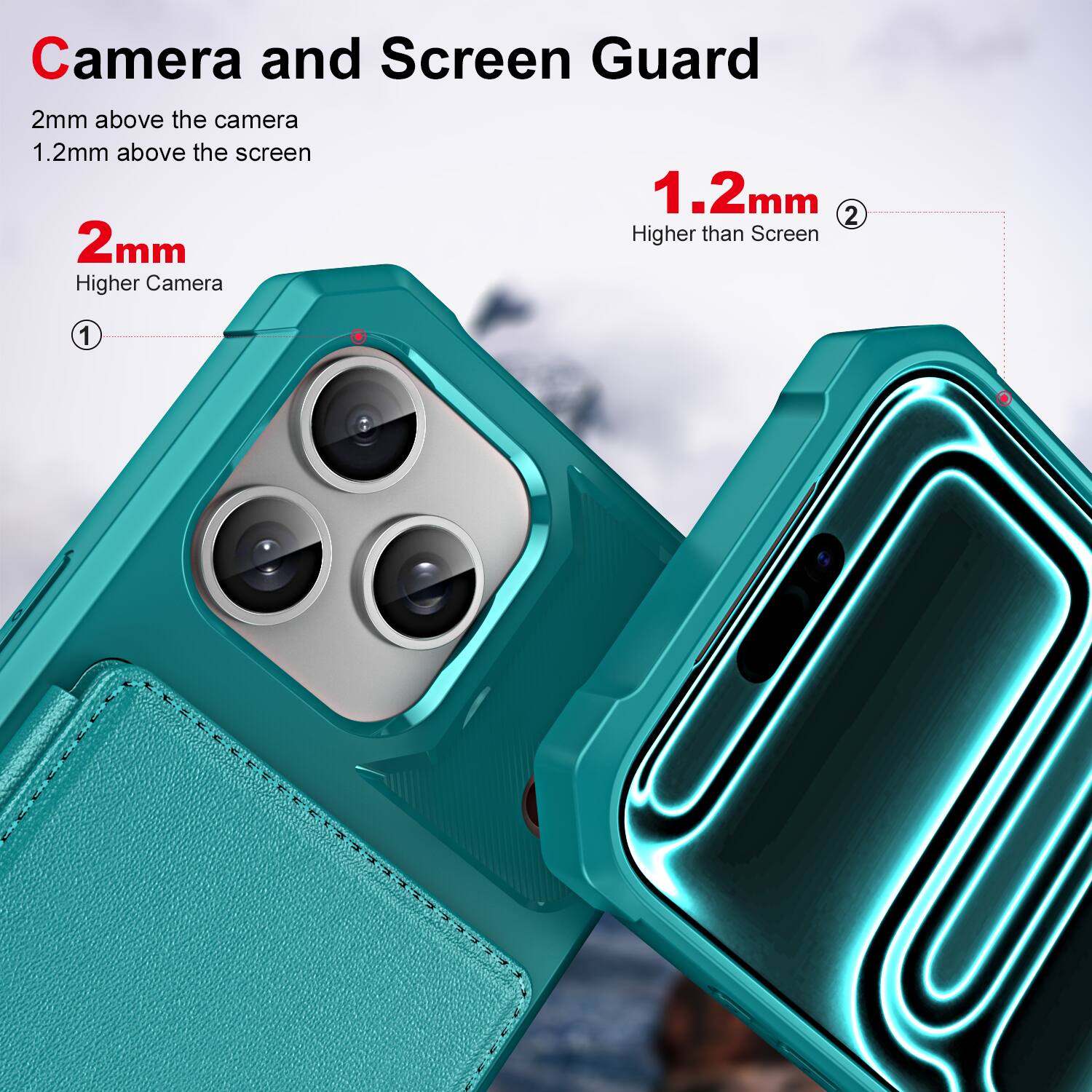 Camera and Screen Guard

2mm above the camera  
1.2mm above the screen

2mm  
Higher Camera

1.2mm  
Higher than Screen