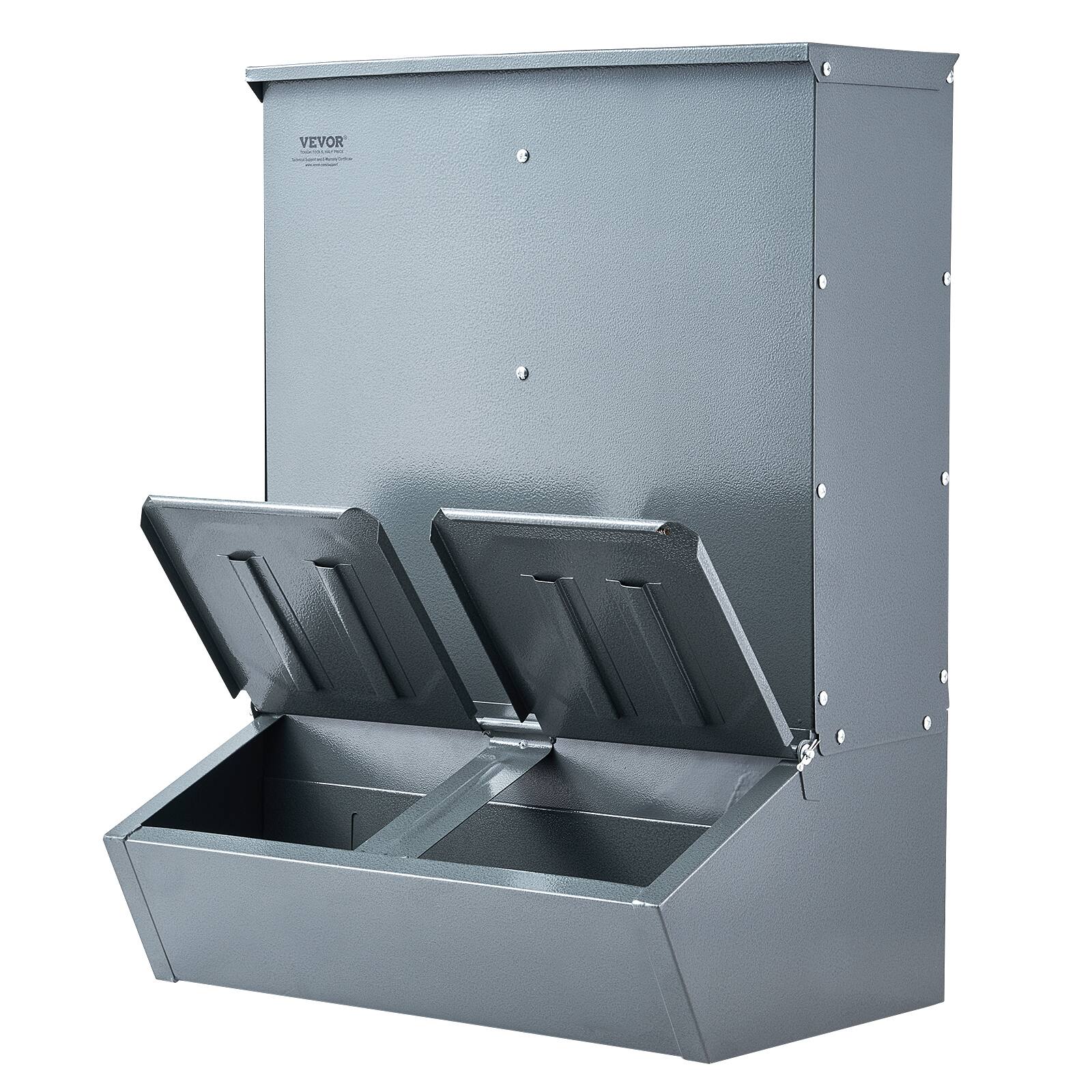 Alt View 5. VEVOR - Hog Feeder, 3.7 Bushel Capacity, Double Door Pig Feeder, Heavy Duty Steel Piglets Feeder - black.