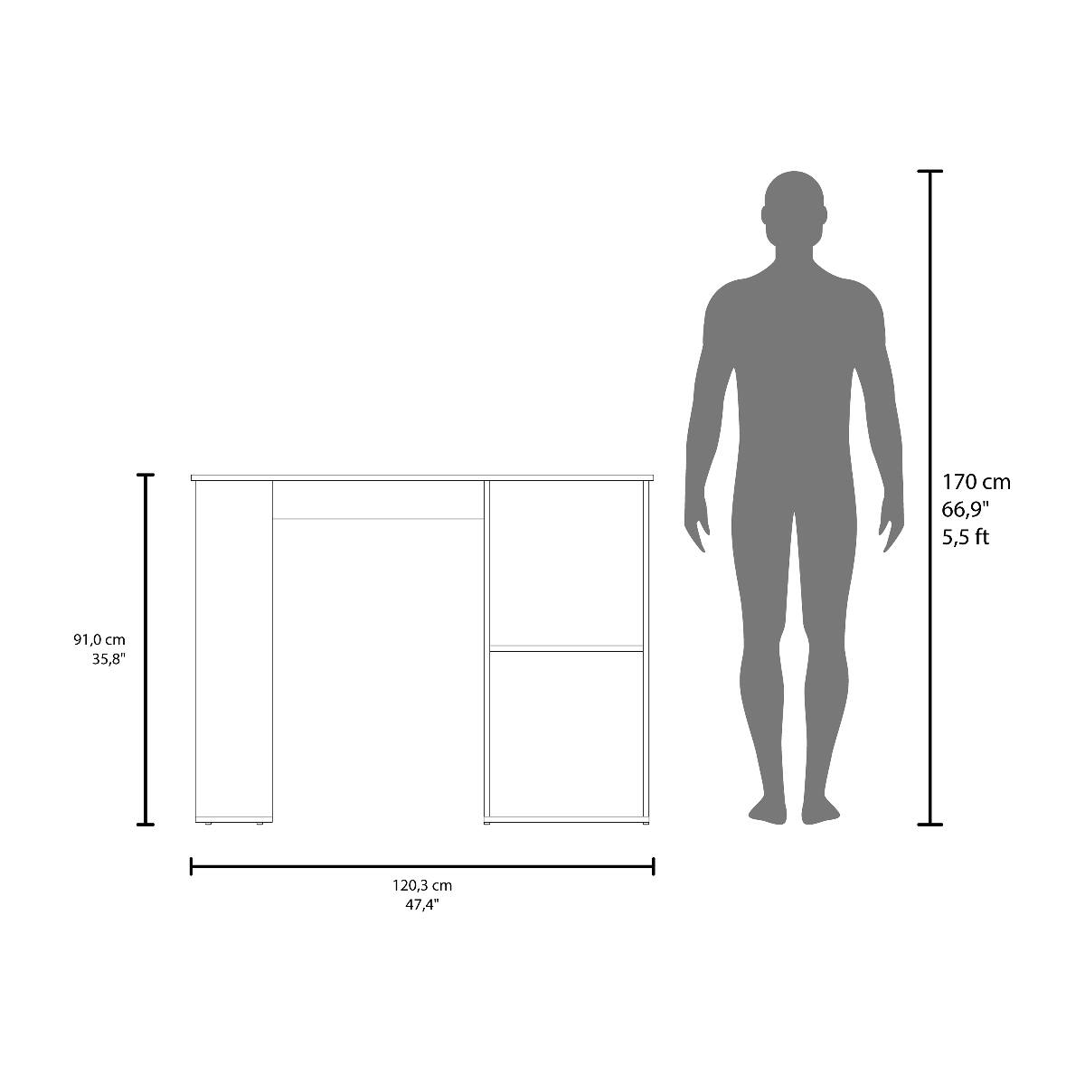 170 cm 66,9" 5,5ft  
91,0 cm 35,8"  
120,3 cm 47,4"