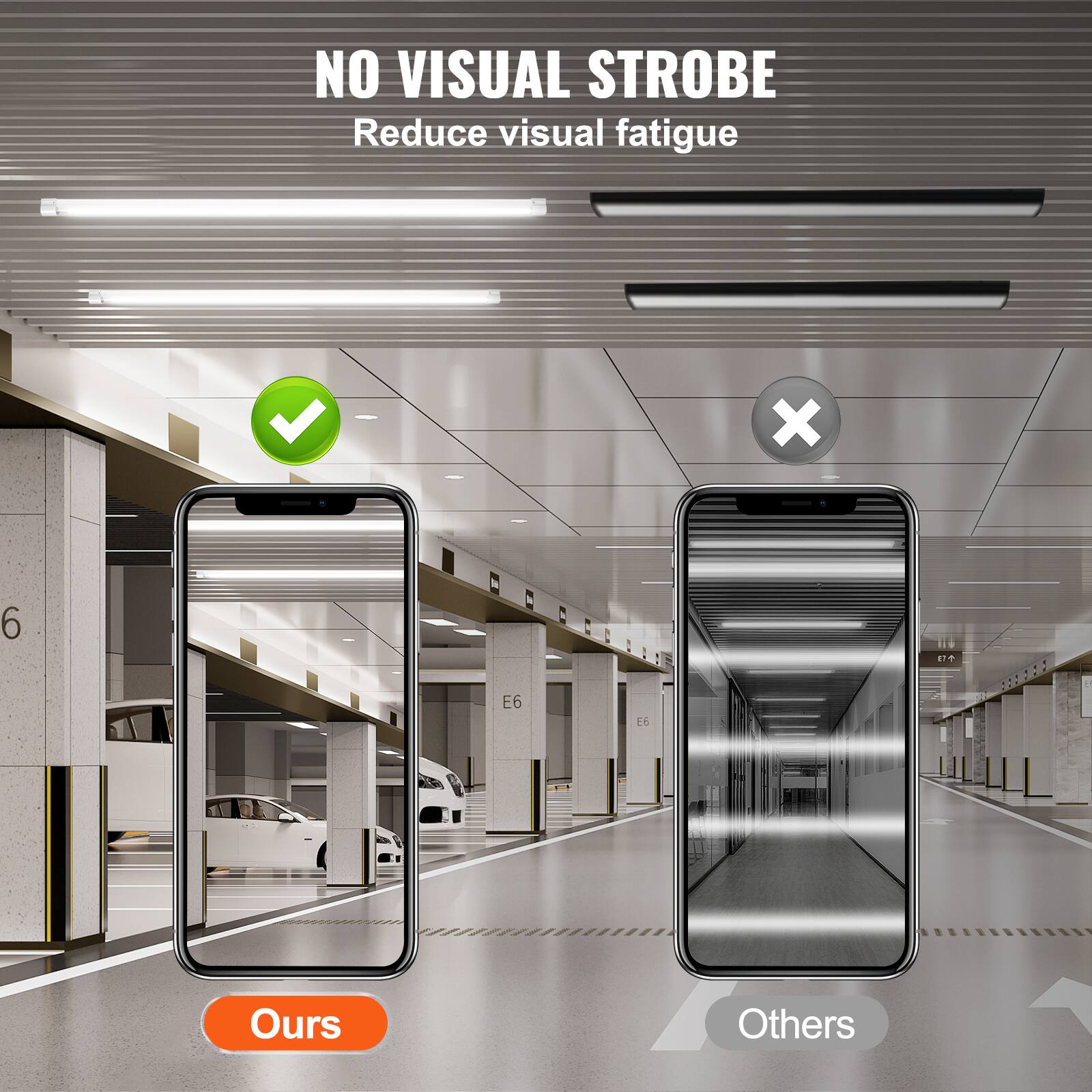 NO VISUAL STROBE  
Reduce visual fatigue  

Ours  
Others
