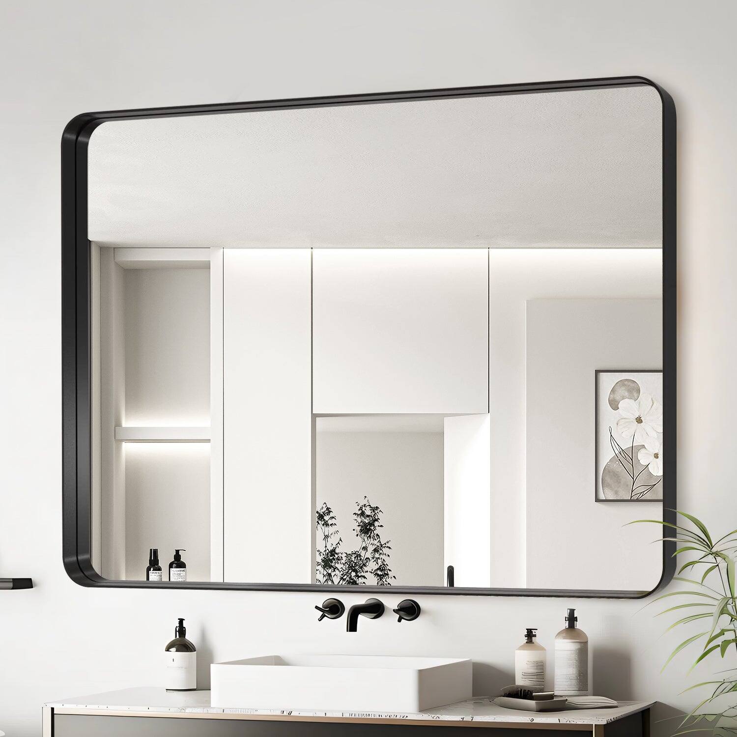 Alt View 1. BreeBe - 36x30 Inch Black Aluminium Frame Bathroom Mirror - Black.