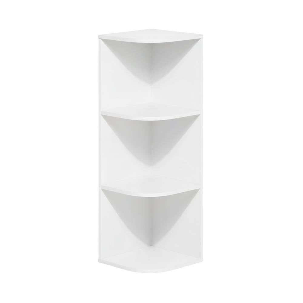 Back. FurniFact - White 3-Tier Corner Open Shelf Bookcase with Wooden Shelves - White.