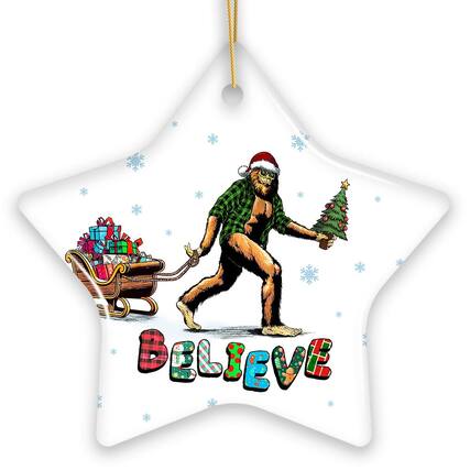 Front. OrnamentallyYou - Funny Big Foot Believe Christmas Ornament Sasquatch Humor Holiday Decor Star - Multi-colored.