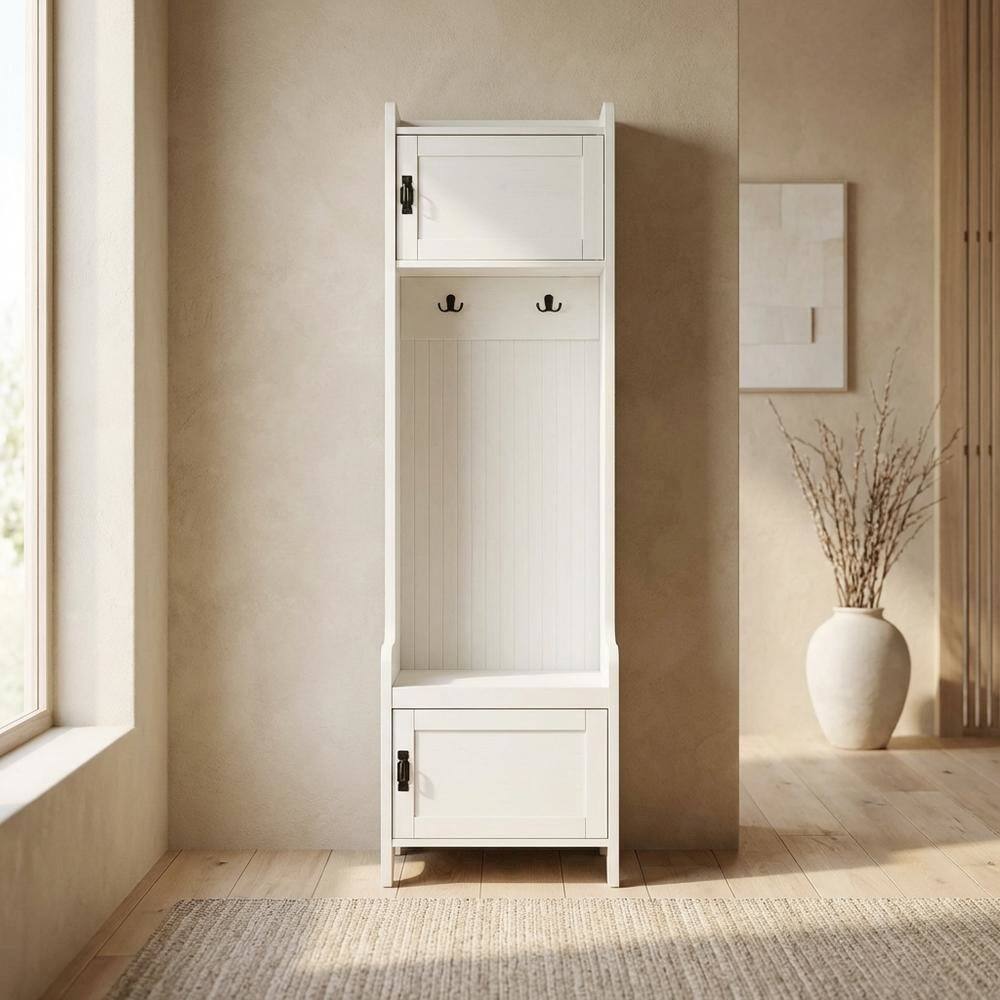 Alt View 5. FurniFact - White Narrow Hall Tree - Distressed White.