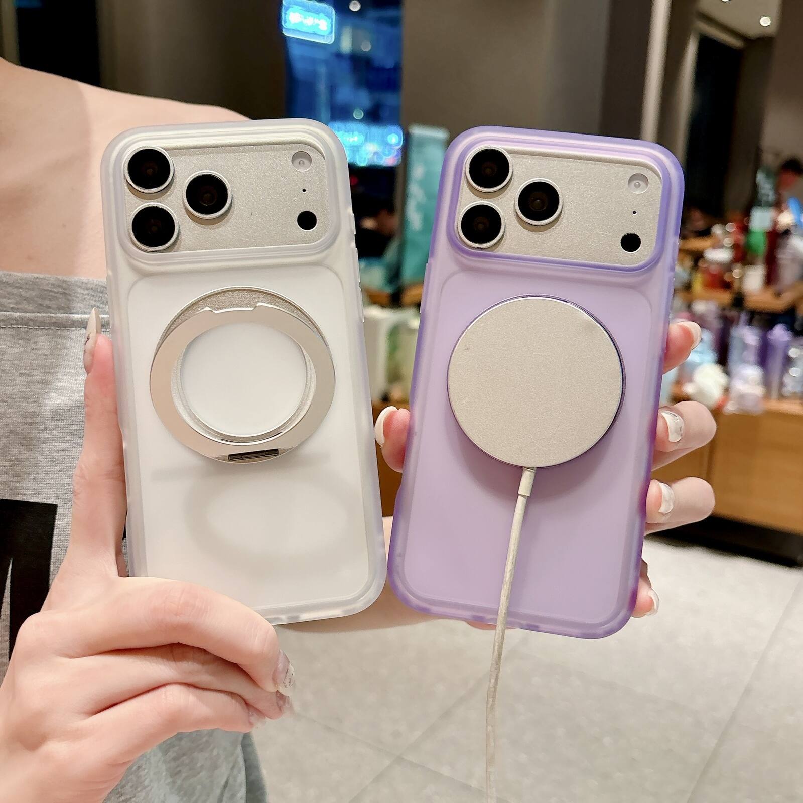 Back. Dteck - Magnetic Case for Apple iPhone 17 Pro Max with 360 Rotating Ring Kickstand, Slim Hybrid Shockproof Protective Cover - White.
