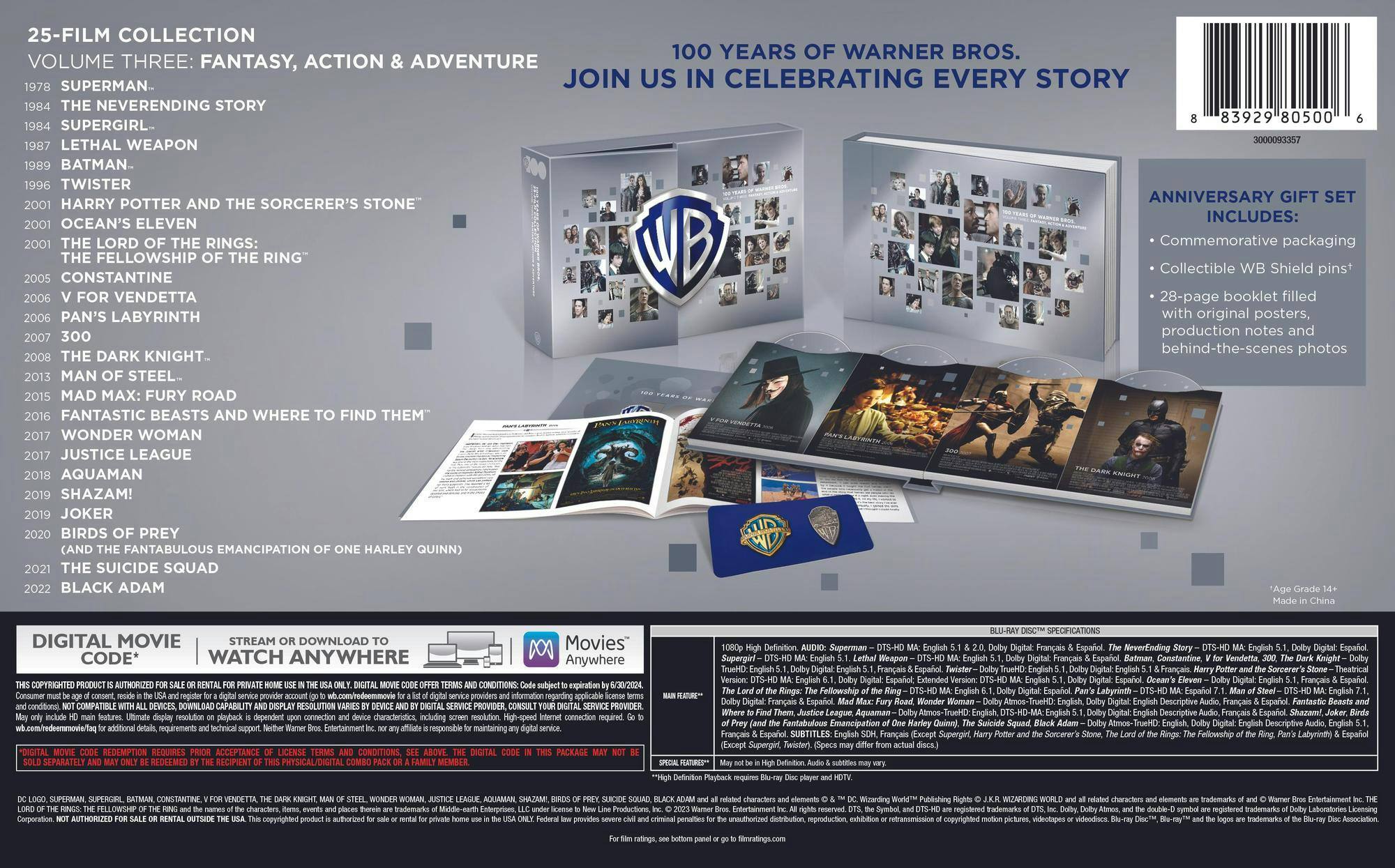 Back. WB 100th 25Film Collection Vol 3 Fantasy, Action, Adventure (Blu-ray Set) [Blu-ray].