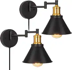 Front. Oumilen - Set of 2 Swing Arm Wall Light, Industrial Wall Sconce.