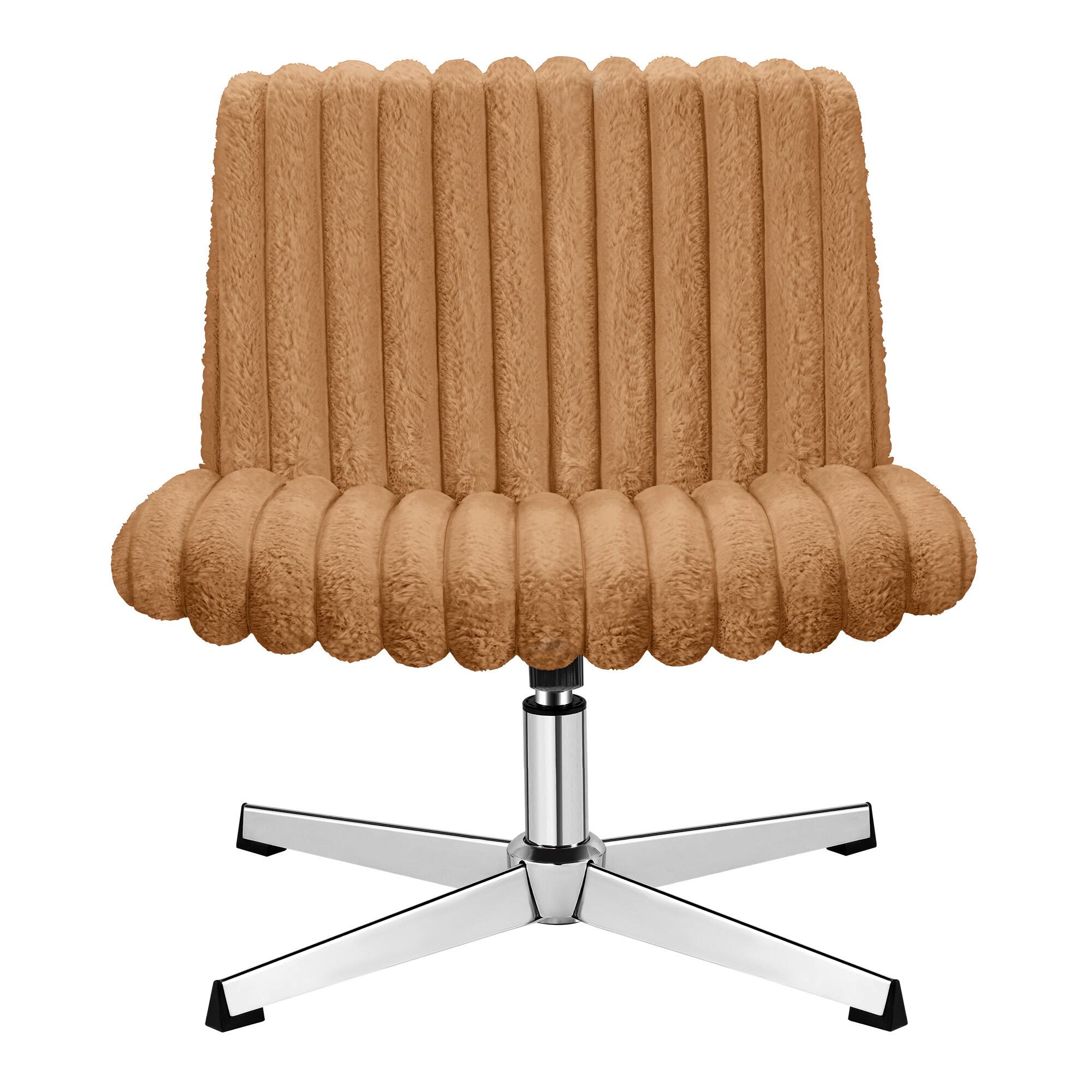 Alt View 7. KERDOM - Wide Seat Swivel Vanity Chair Height Adjustable, Armless Office Chair No Wheel, Soft Plush Makeup Chair For Home Bedroom - Brown.