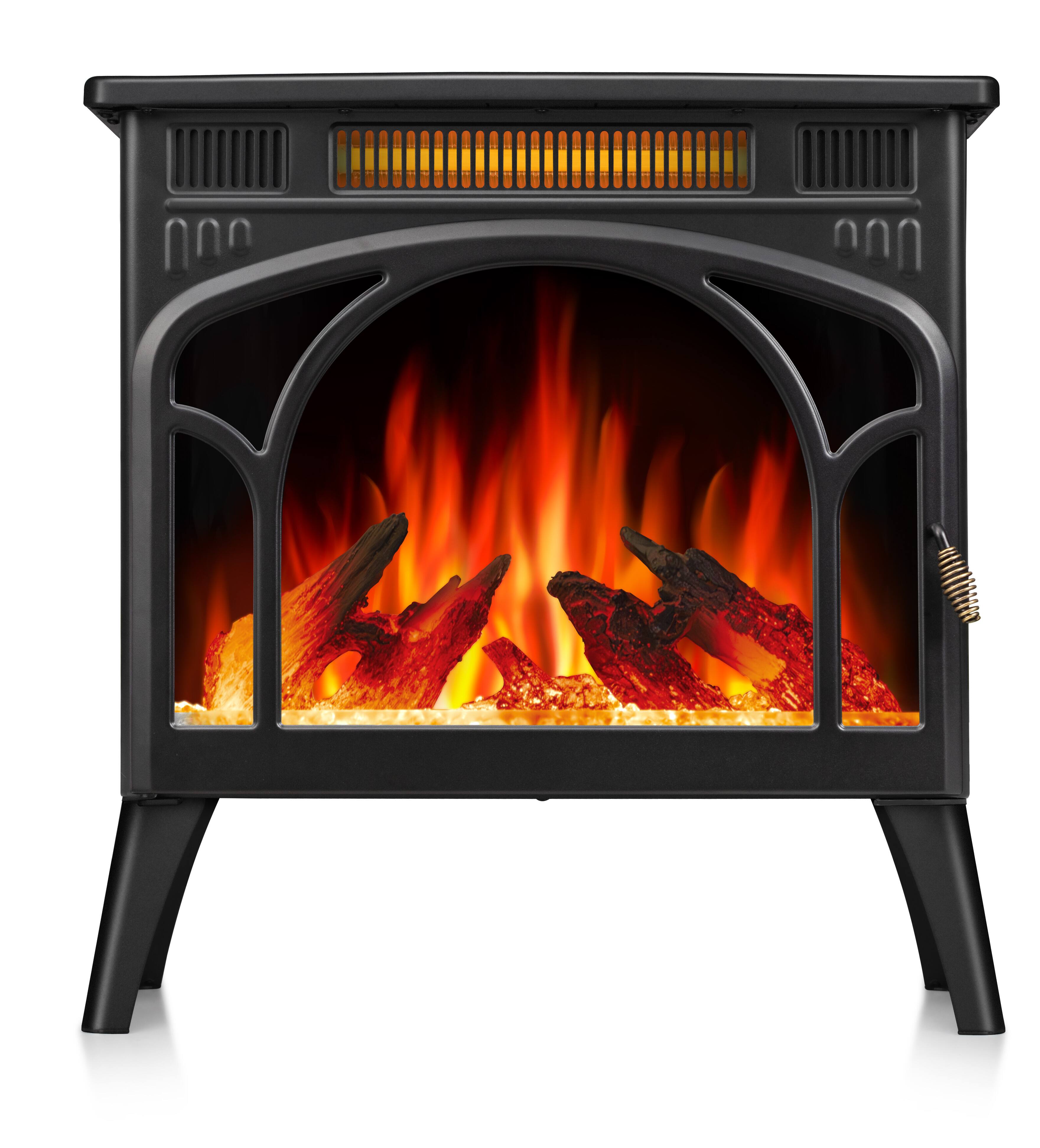 Left. Bestier - Electric Fireplace Heater, 23in Freestanding Fireplace Stove with Realistic Flame Effect, Remote & Overheat Protection - Black.