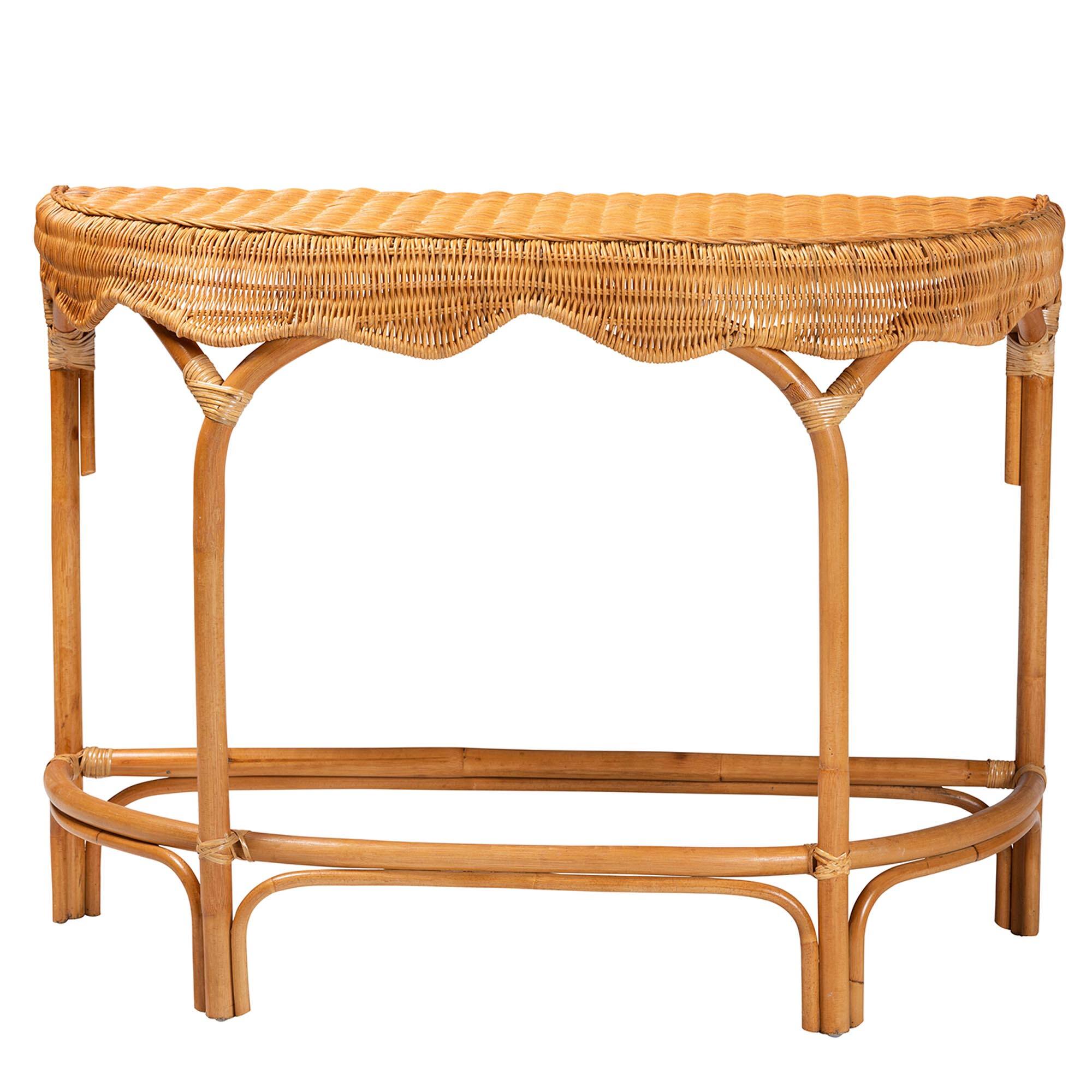 Angle. bali & pari - Wakana Modern Bohemian Rattan Console Table - Natural Brown.