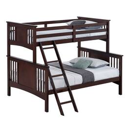 Manhattan Lane - Ricky Twin Over Full Bunk Bed, Angled Ladder, Dark Brown Solid Hardwood - Brown