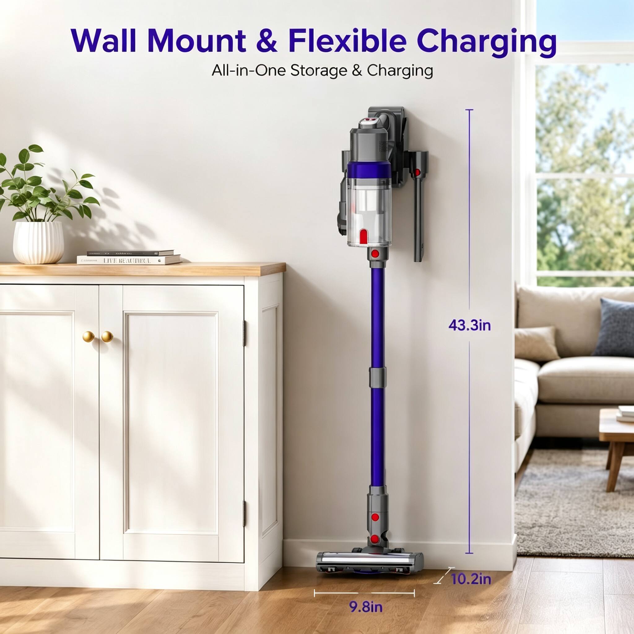 Wall Mount & Flexible Charging  
All-in-One Storage & Charging  

43.3in  
10.2in  
9.8in