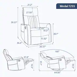 Roomtec - Orange Heat Massage Manual Recliner Chair with Rocker and Swivel in Fabric for Living Room - Orange