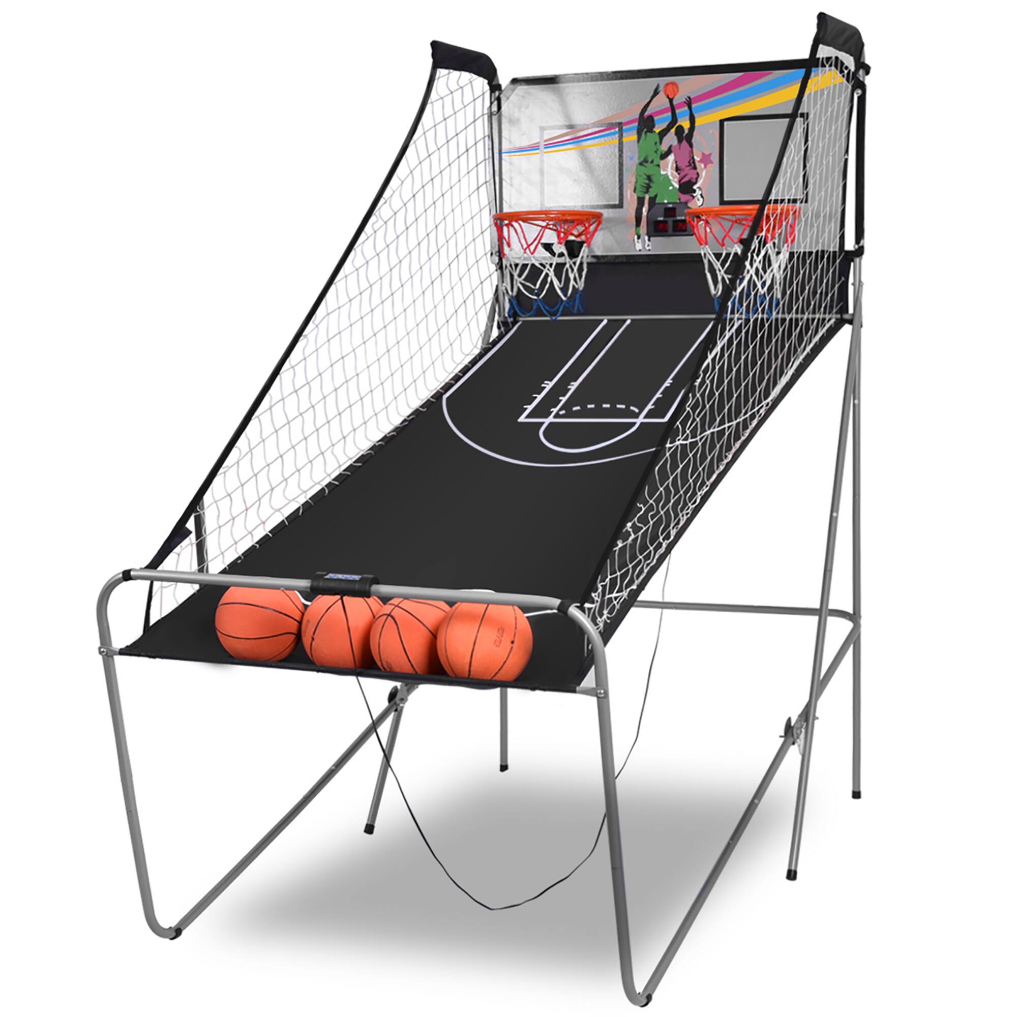 Front. Costway - Dual LED Electronic Shot Basketball Arcade Game with 8 Game Modes 4 Balls Foldable - Gray.