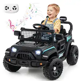 Gymax - Kids Ride on Car Truck 12V Battery Powered Electric Vehicle w/ Foldable Mirrors - Black