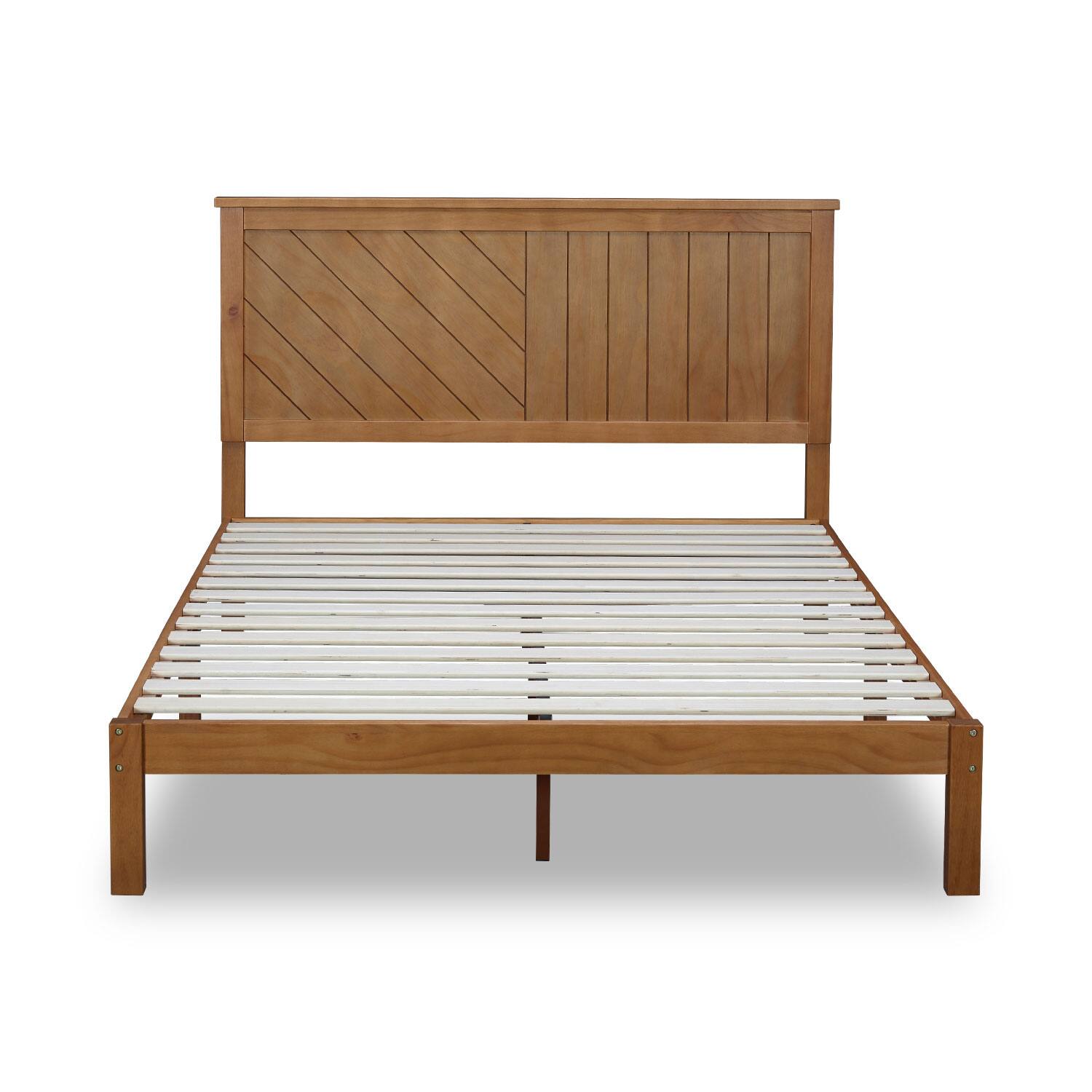 Alt View 1. MUSEHOMEINC - MUSEHOMEINC 12 Inch Solid Wood Platform Bed Frame with Wooden Slats, Queen - Teak.