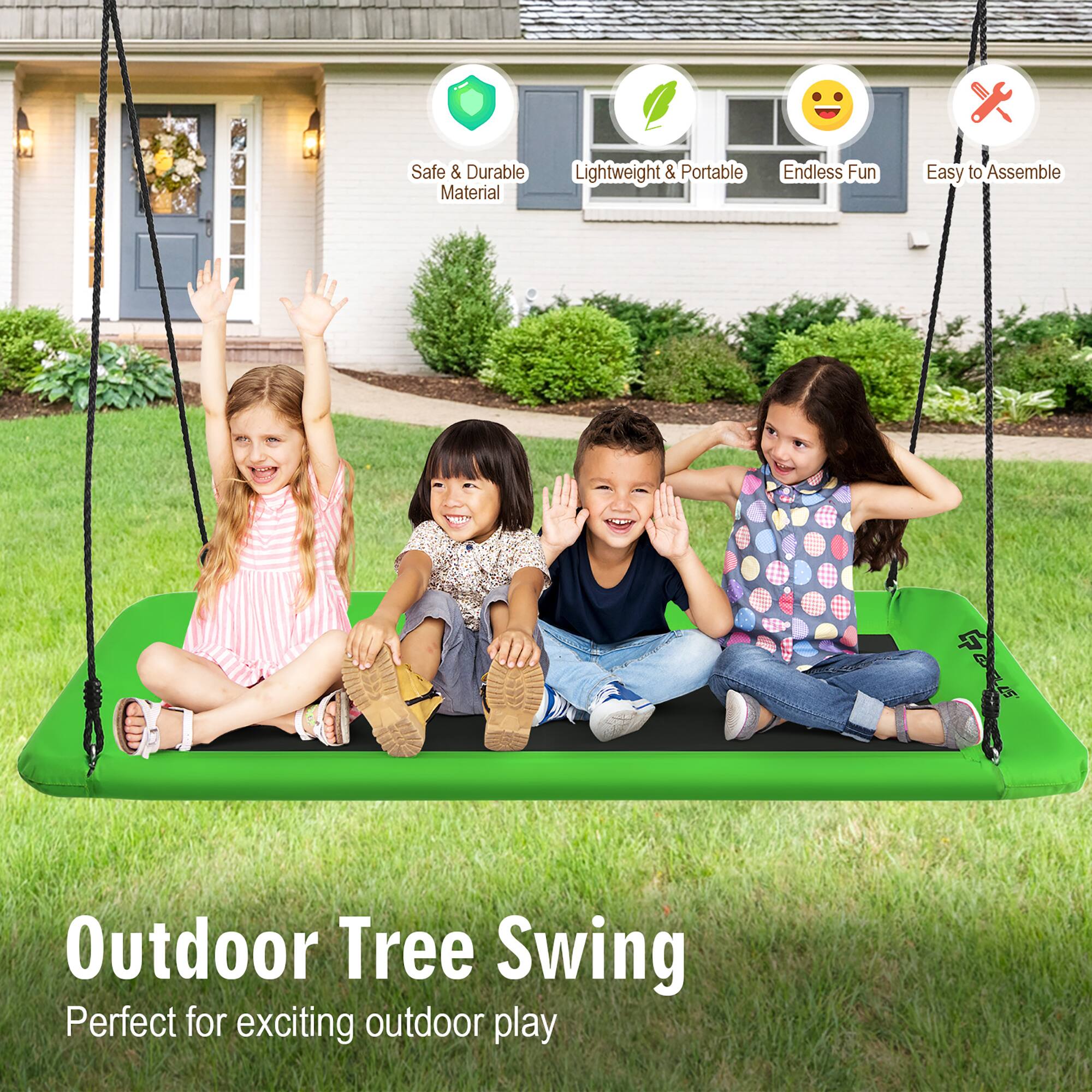 Outdoor Tree Swing  
Perfect for exciting outdoor play  

- Safe & Durable Material  
- Lightweight & Portable  
- Endless Fun  
- Easy to Assemble