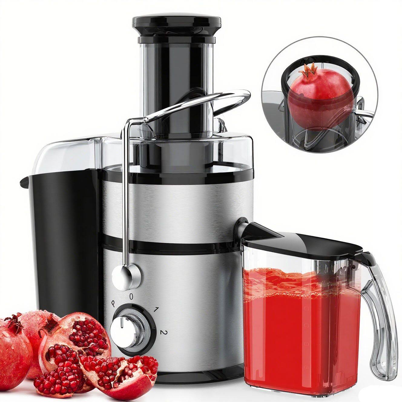 Alt View 4. Forest'nSky - 1300W Electric Juicer - 3-Speed Centrifugal Fruit & Vegetable Extractor with 75mm Wide Chute & Safety Lock - Black.