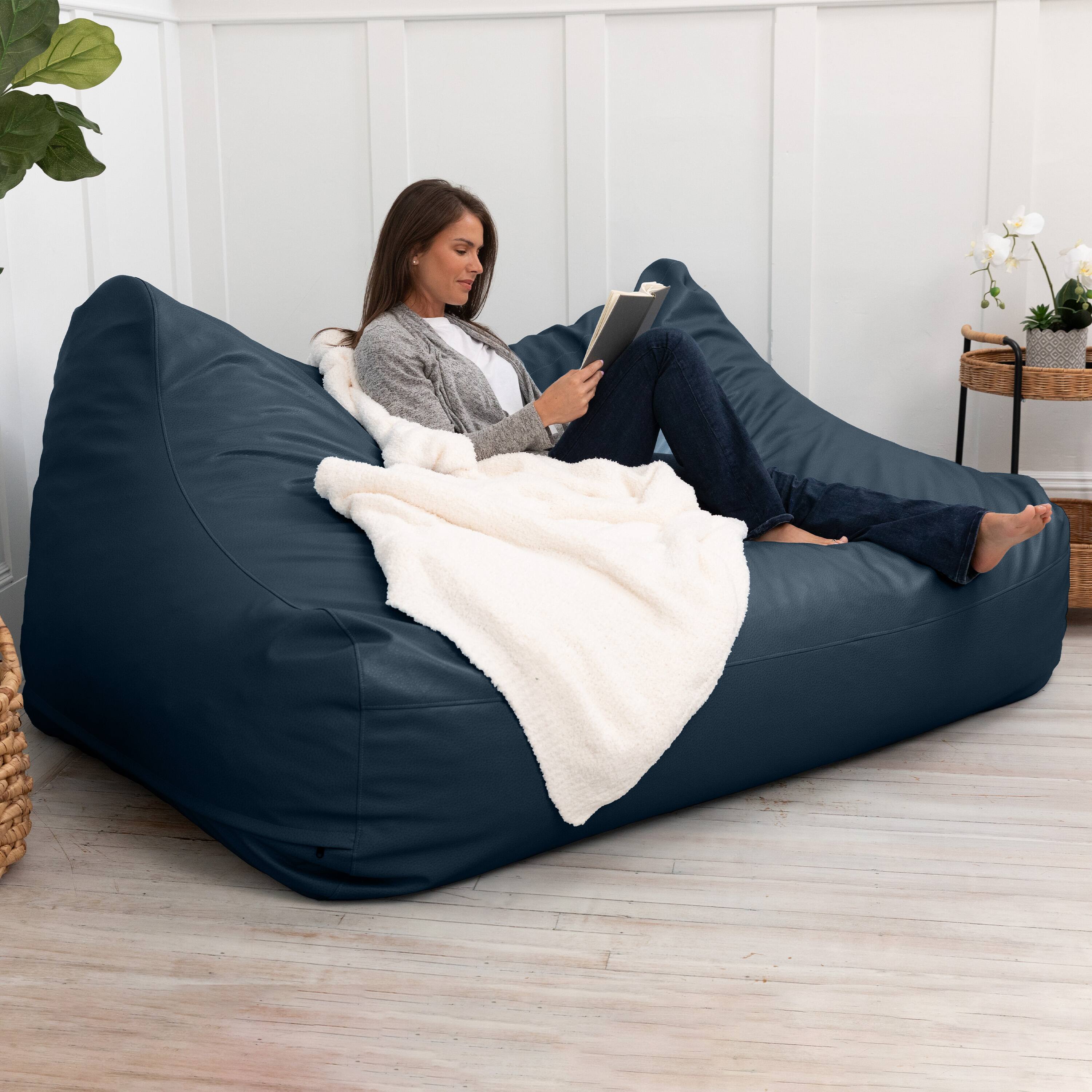 Alt View 1. Jaxx - Atrium Collection Lozia Loveseat - Large Foam Bean Bag Sofa Faux-Leather - Oxford Blue - Oxford Blue.