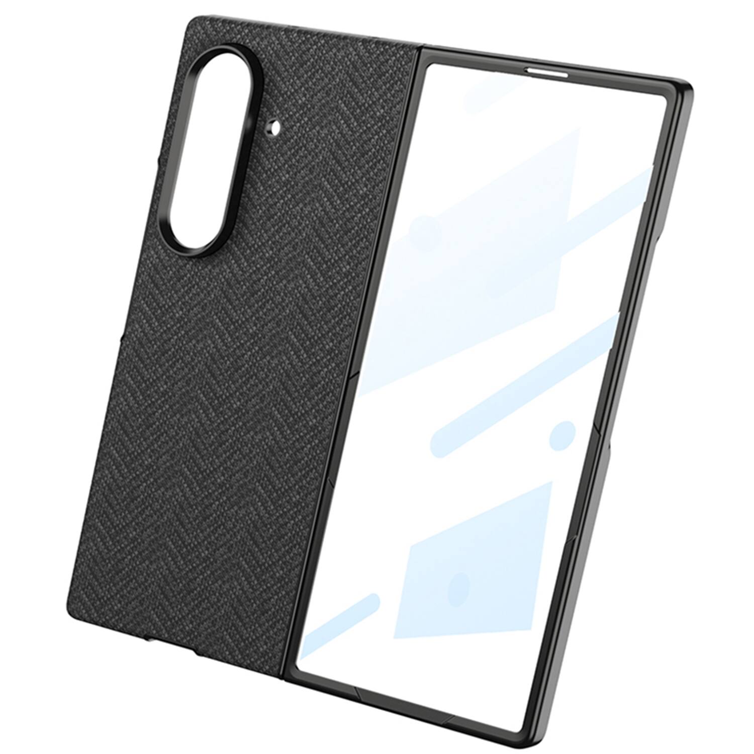 Angle. Dteck - Magnetic Slim Case for Samsung Galaxy Z Fold8 Ultra,Built-in Screen Protector,Shock-absorbent PU Leather Back Cover - Blue.