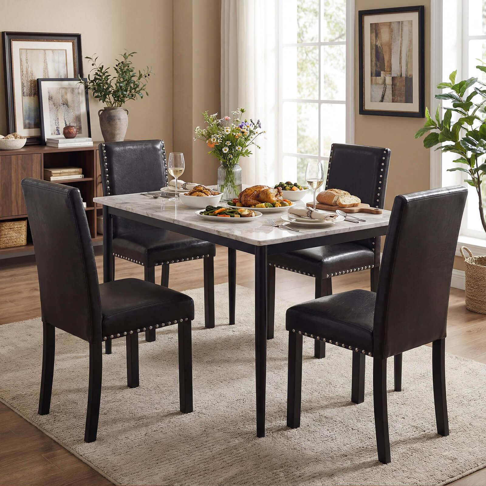Alt View 2. Costway - Costway Dining Chair Set of 4 with Wood Legs, Nailhead Trim, Padded Seat & Backrest - Brown.