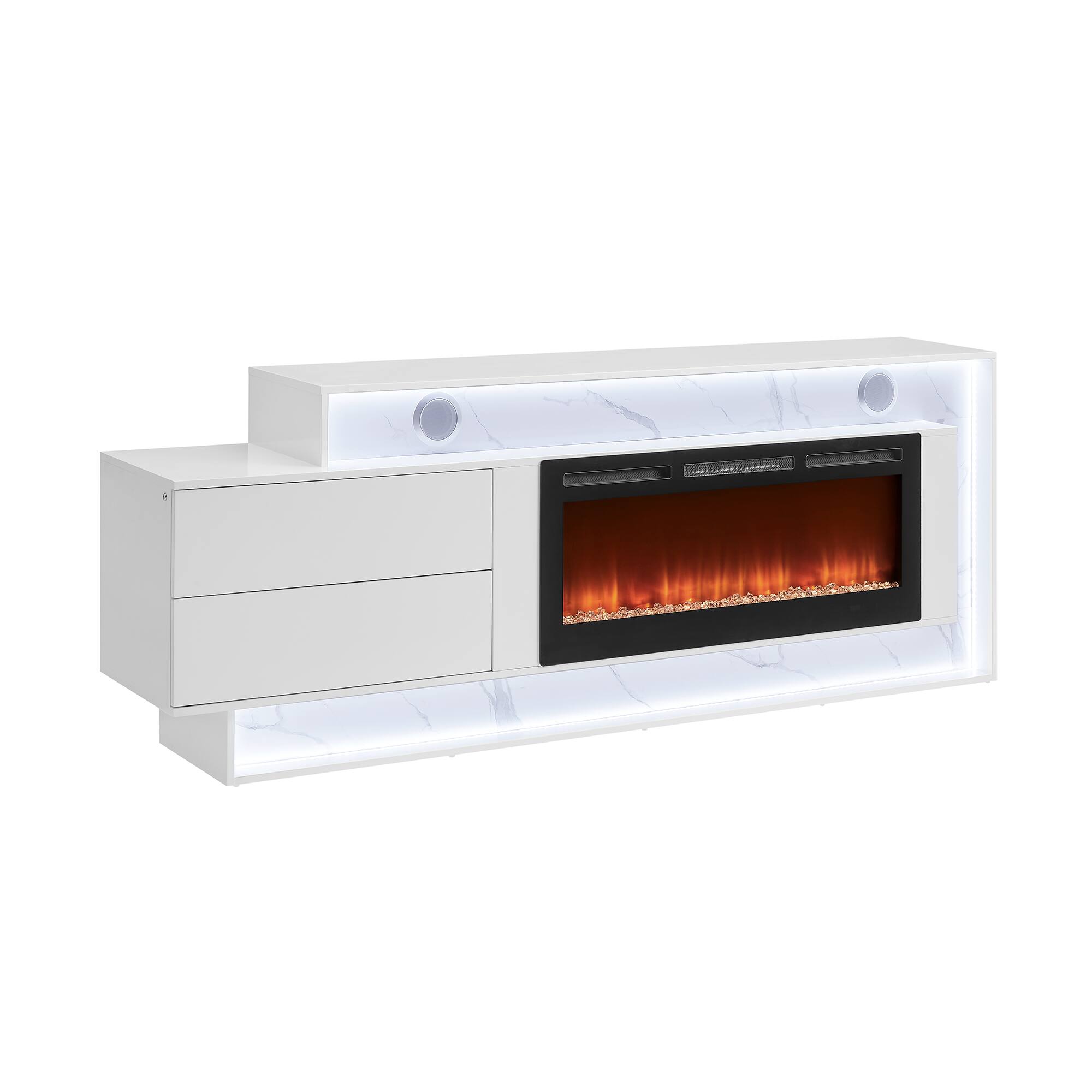 Alt View 1. Boyel Living - 87-in White Electric Fireplace Entertainment Unit with Bluetooth Speaker LED Lighting and Crystal Rock Display - White.