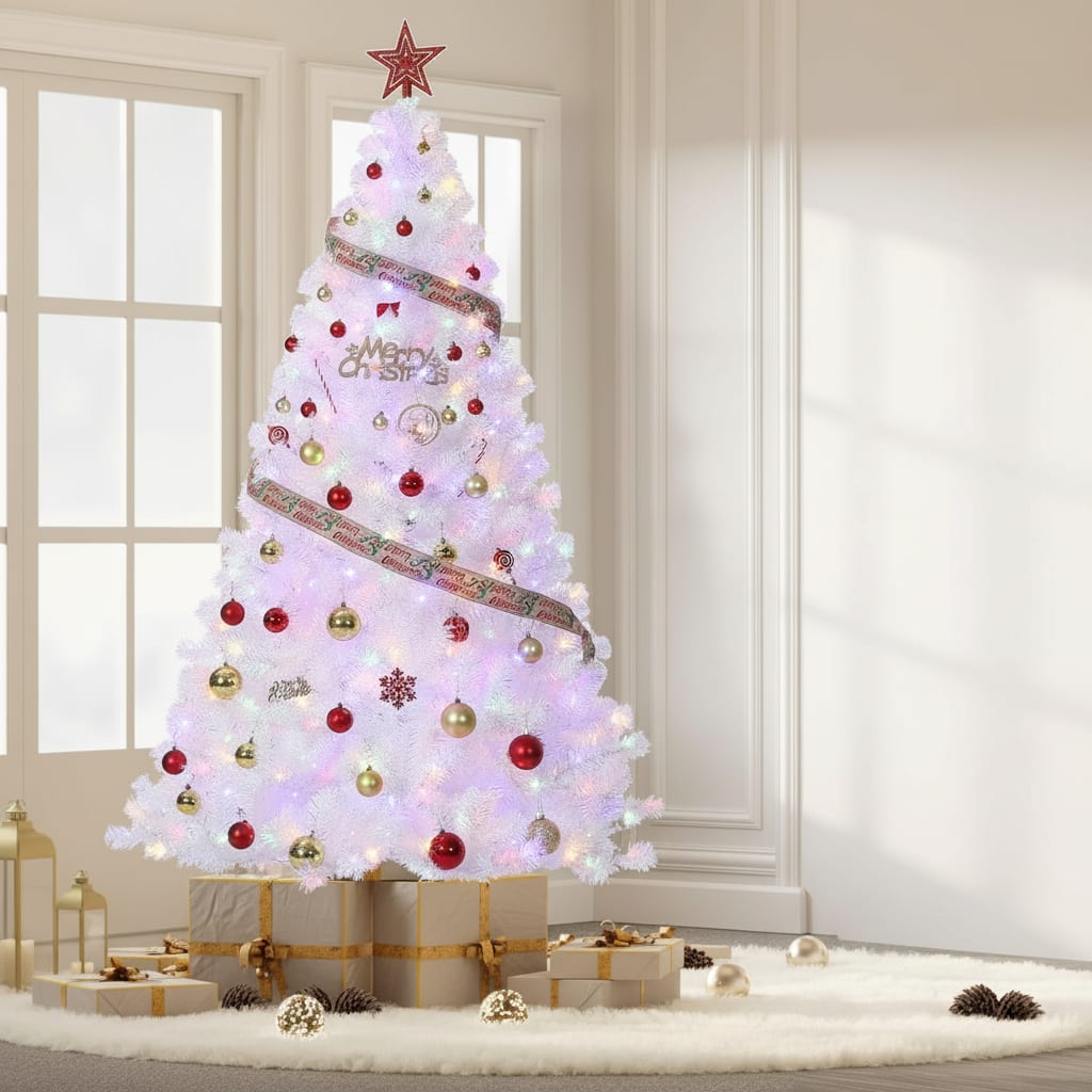 GARVEE - Pre-Lit Snow Flocked Pencil Christmas Tree, Foldable - Green