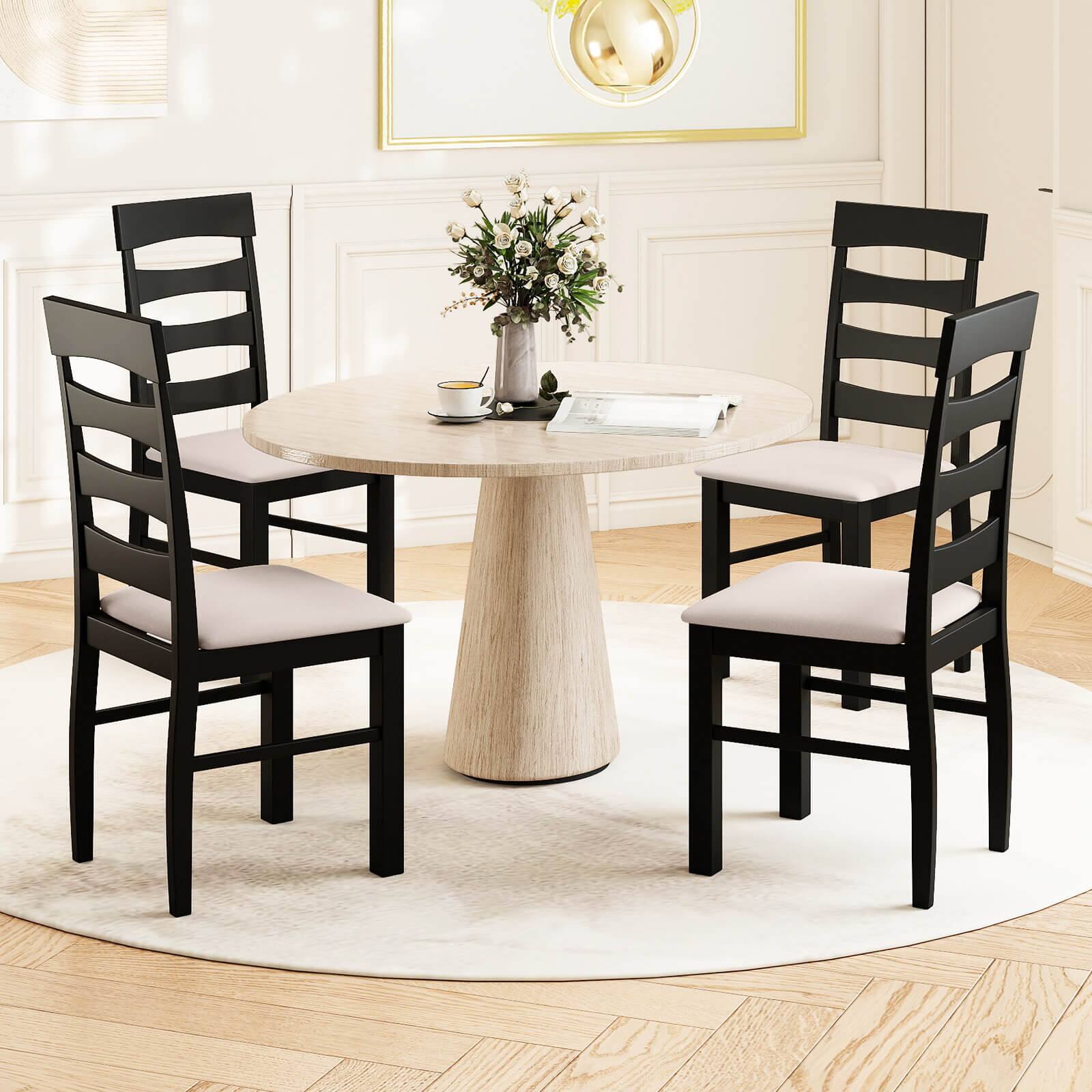 Alt View 4. Costway - Costway Dining Chairs Set of 2, High Back Dining Room Chairs with Padded Seat for Kitchen - Black,Beige.