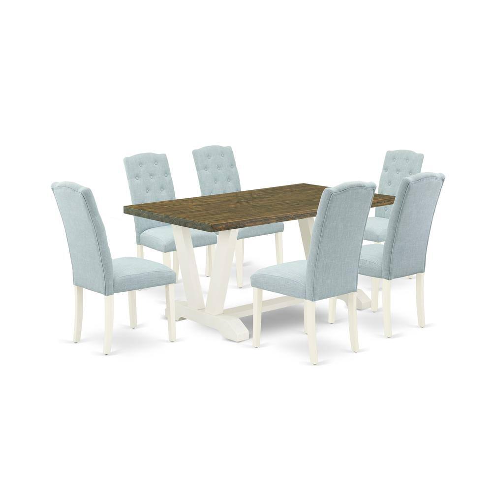 East West Furniture V076CE215 7 7 Pc Dining Table Set 6 Dining Chairs ...