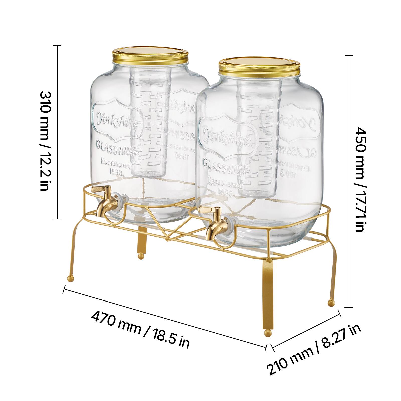 - 310 mm / 12.2 in
- 450 mm / 17.71 in
- 470 mm / 18.5 in
- 210 mm / 8.27 in

Yorkshire GLASSWARE Established 1898
Yorkshire GLASSWARE Established 1896