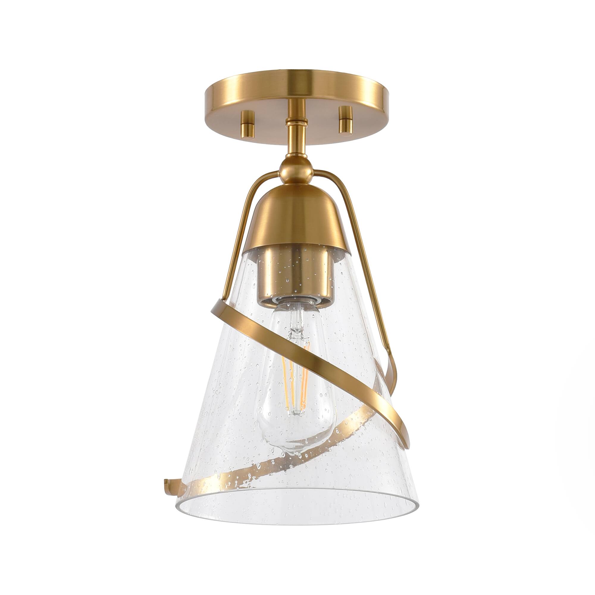 Alt View 2. Parrot Uncle - 7” Gold Glass Shade Semi-Flush Mount Ceiling Light - Gold.