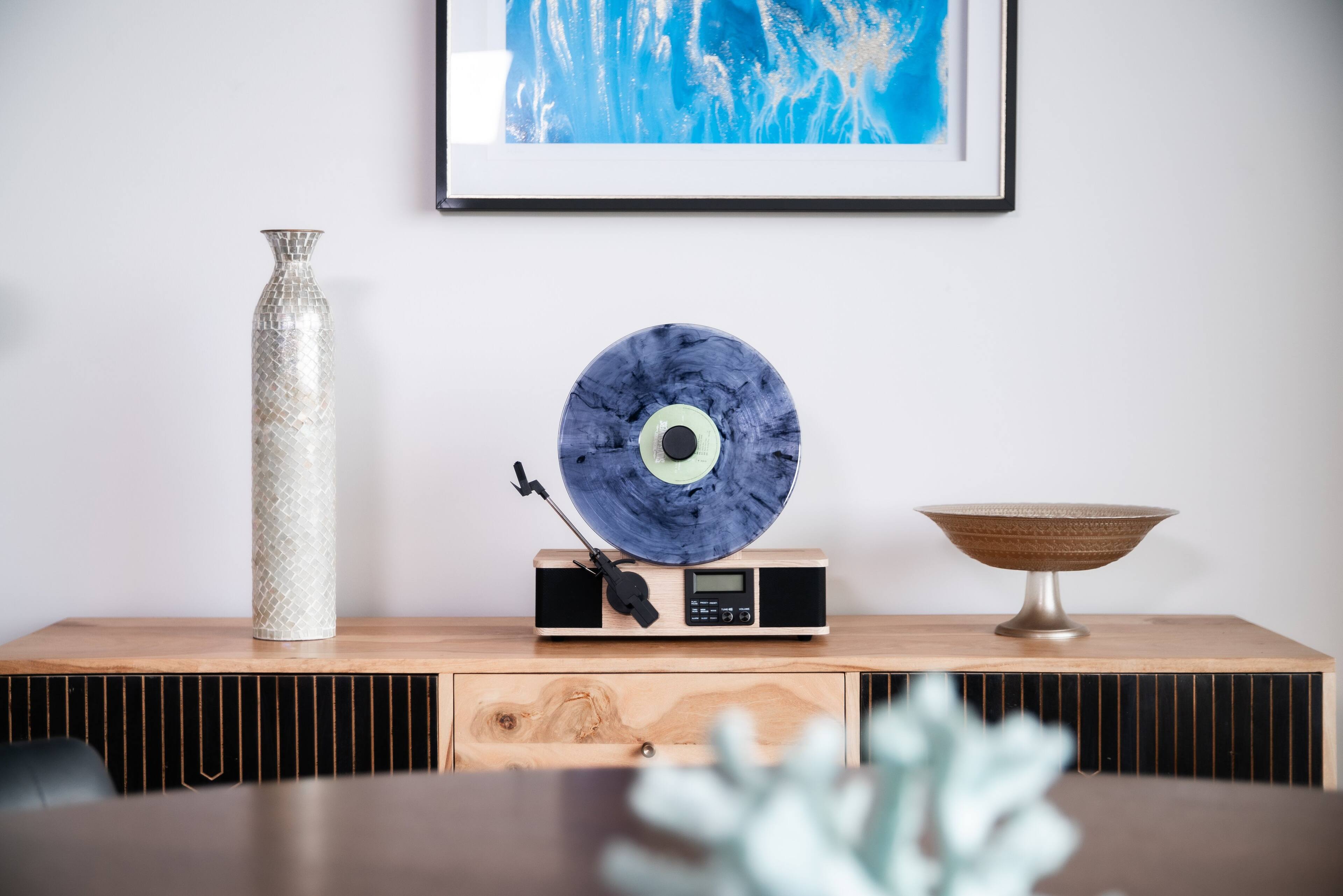 Alt View 2. Fuse Audio - Fuse WRAP Vertical Vinyl Record Player Turntable with Bluetooth In/Out and FM Radio - Bamboo Wood.