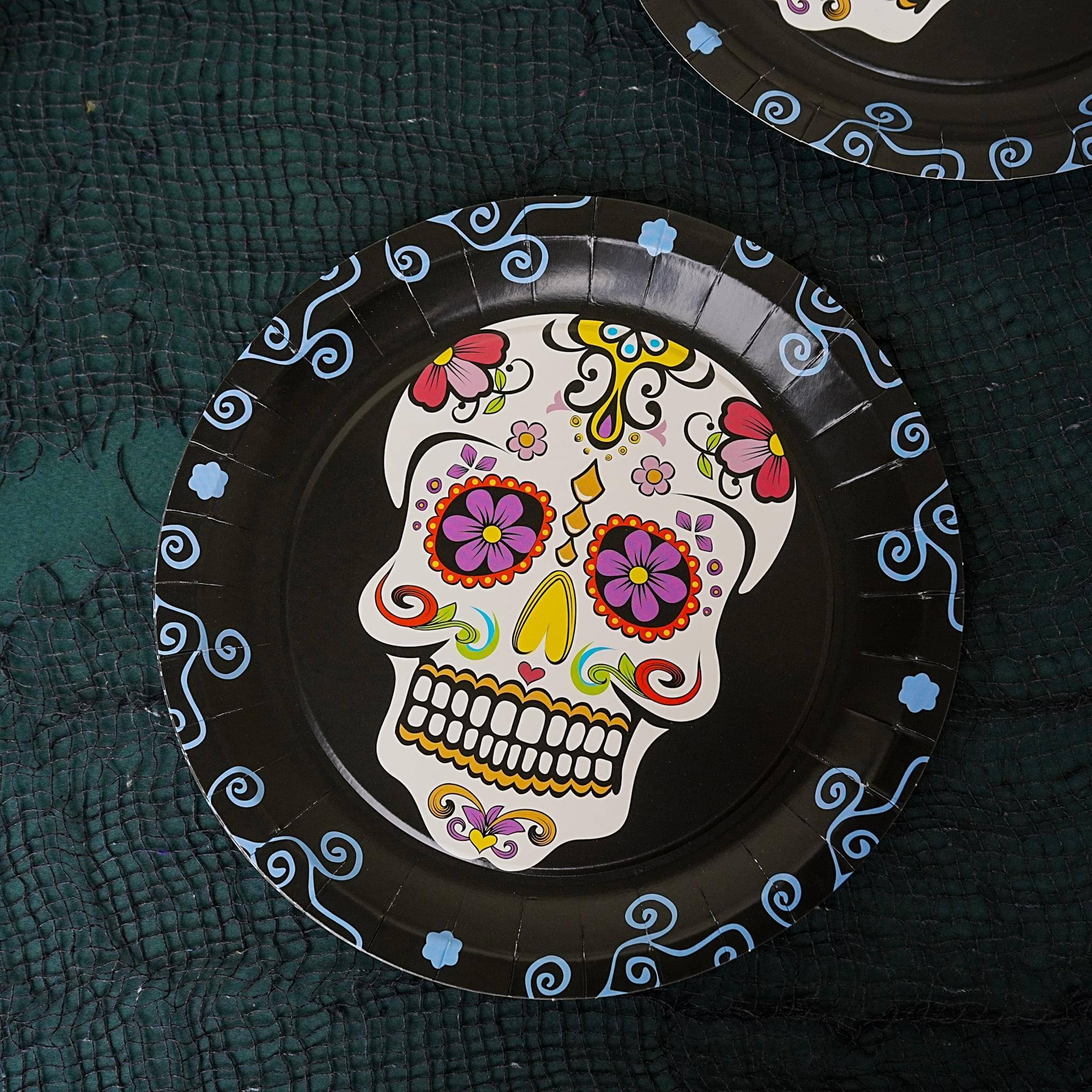 Alt View 10. Forum Novelties - Day Of The Dead 9" Round Disposable Plate 8 Pack - Black.