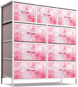 Sorbus - 9 Drawers Dresser - Furniture Storage for Bedroom, Closet, and More - Steel Frame, Wood Top, Fabric Bins - Tie dye pink