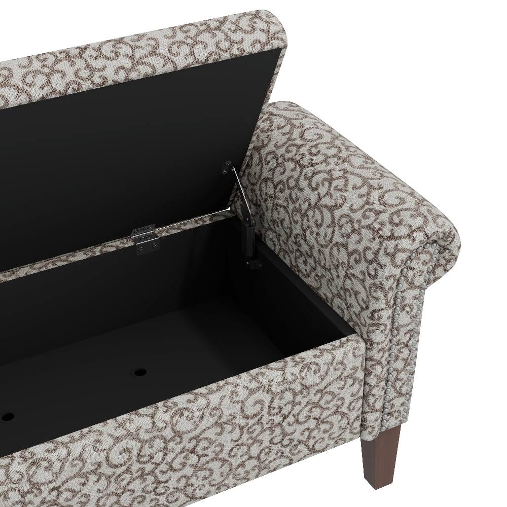 Left. Ropilly - Ropilly Floral Upholstered Storage Ottoman Bench with Rolled Arms - Floral.