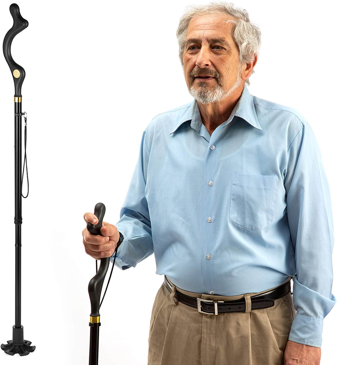 Medical King - Walking Cane Collapsible Special Balancing with 10 Adjustable Heights - Self-Standing Folding Cane and Lightweight - Black