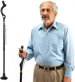 Medical King - Walking Cane Collapsible Special Balancing with 10 Adjustable Heights - Self-Standing Folding Cane and Lightweight - Black