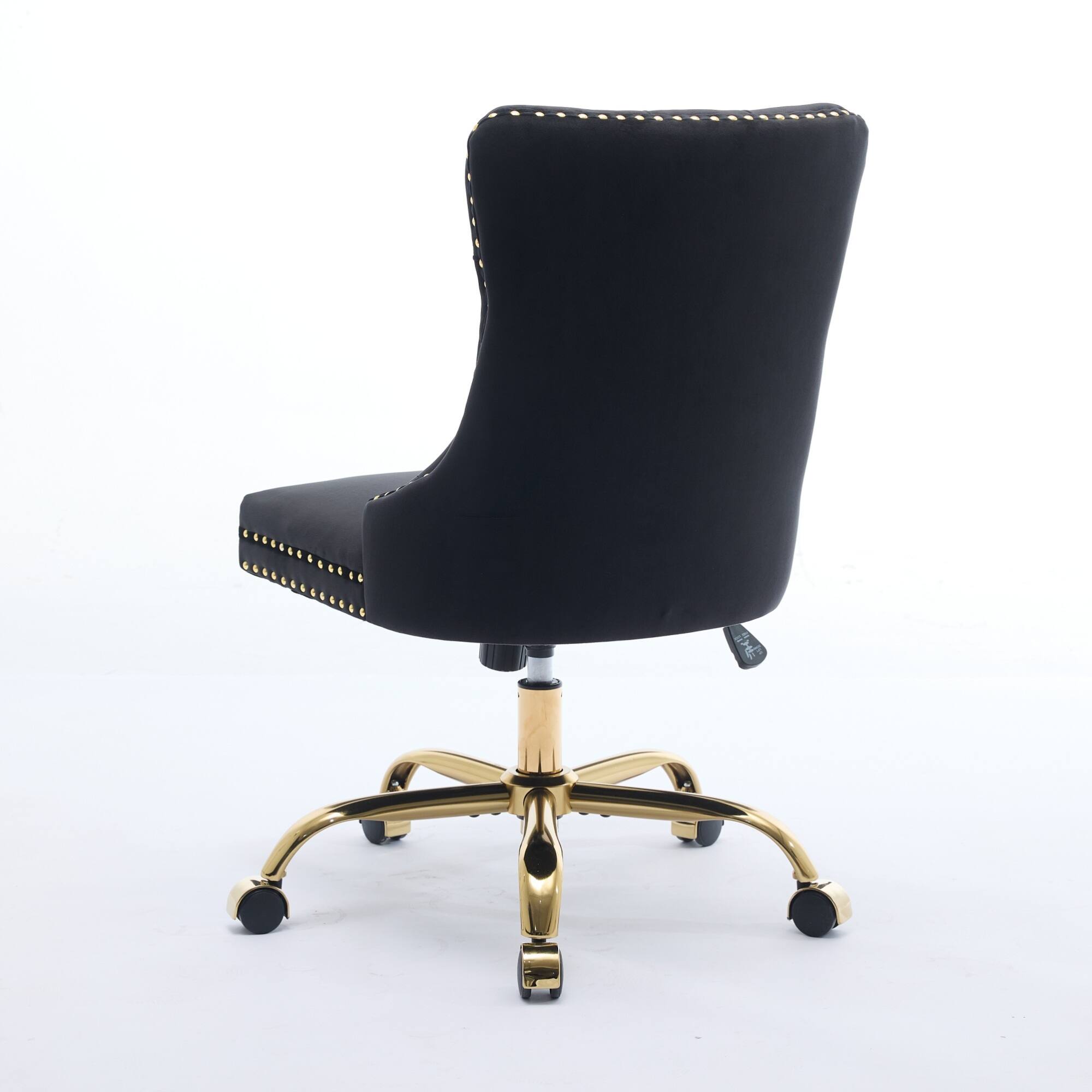 Alt View 2. GOODSILO - Modern Velvet Upholstered Office Chair with Tufted Button Design and Golden Metal Base for Home Workspace - Black.