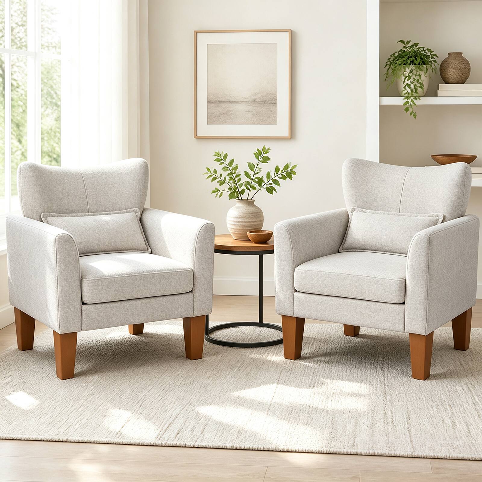 Alt View 1. Costway - Costway 2 PCS Modern Accent Chair with Removable Seat Cushion & Pillow, Strong Support Legs - Beige.